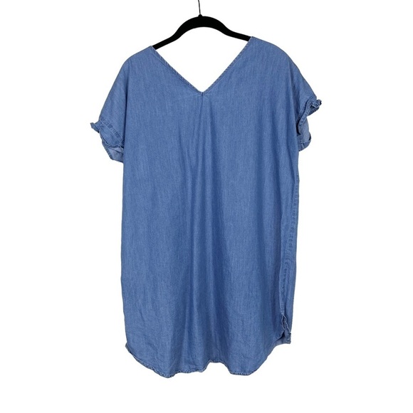 Neiman Marcus Chambray Tencel Double V-Neck Ruffle Cap Sleeve Top Size S - Picture 3 of 6